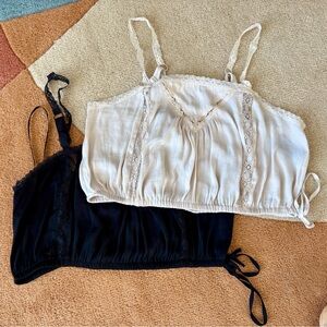 UO Lace Trimmed Cropped Camisole Set in Black and Cream